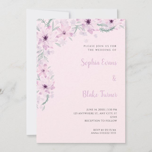 Jolies Fleurs Roses Romance Douce Invitation de Ma (Devant)