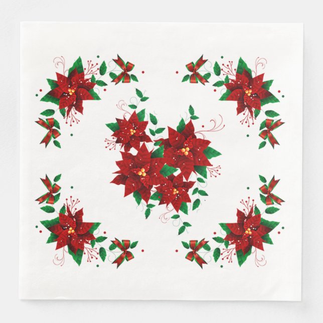 Jolies fleurs rouges de Noël serviettes en papier (Devant)