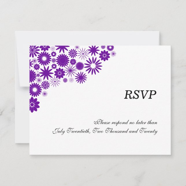 Jolies Fleurs Violet Foncé Cartes RSVP / Réponse (Devant)