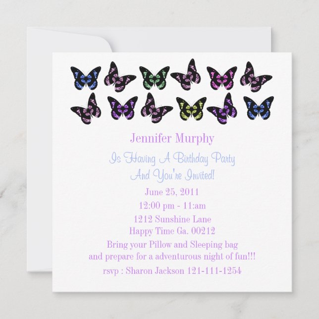 Jolies invitations de papillon (Devant)