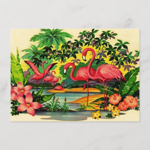 Jolies invitations de pool de Flamants roses rétro
