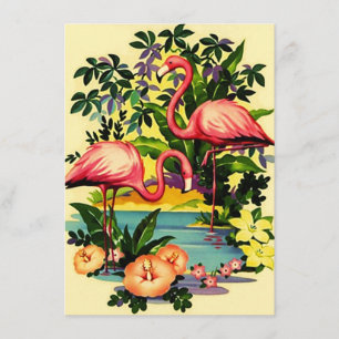 Jolies invitations de pool de Flamants roses rétro