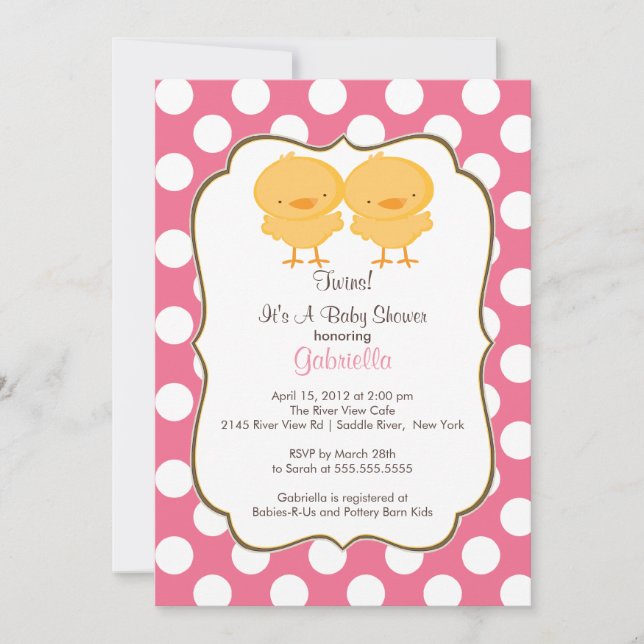Jolies jumelles Baby shower de poulet Invitation F (Devant)
