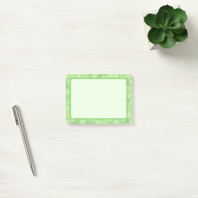 Jolies notes post-it vertes florales et pétales (Bureau)