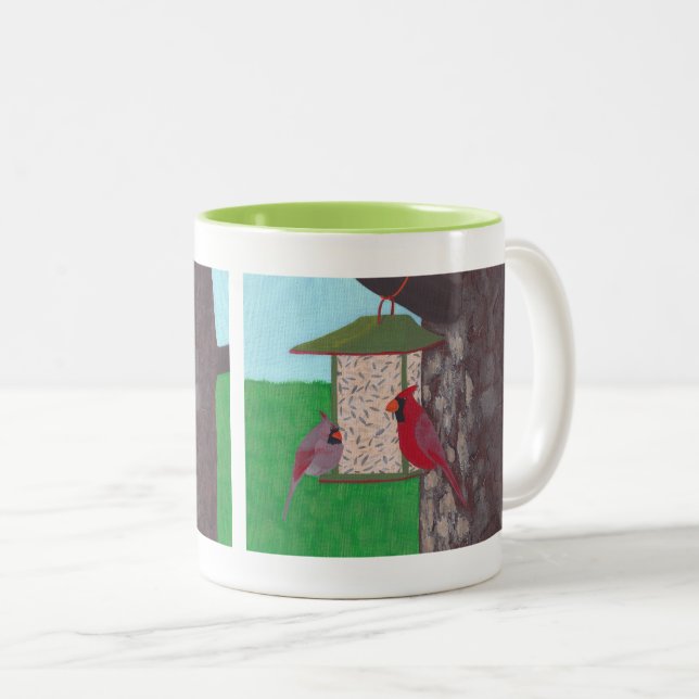 Jolies oiseaux, Cardinaux à la mangeoire, mugs (Devant droit)