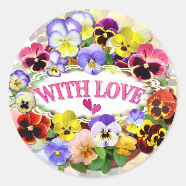 Jolies Pansies Avec Sticker Classic Round Love (Devant)