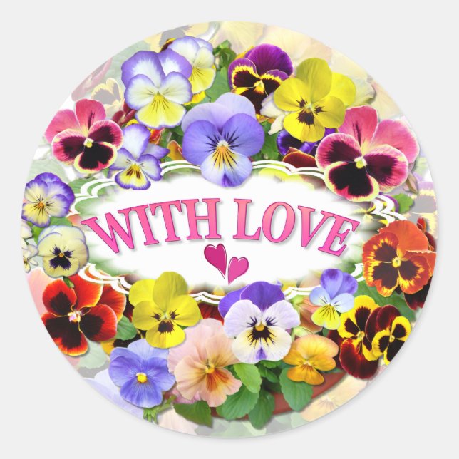 Jolies Pansies Avec Sticker Classic Round Love (Devant)