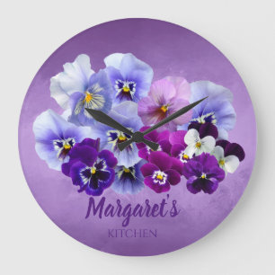 Jolies Pansies Personnalisée Horloge Florale