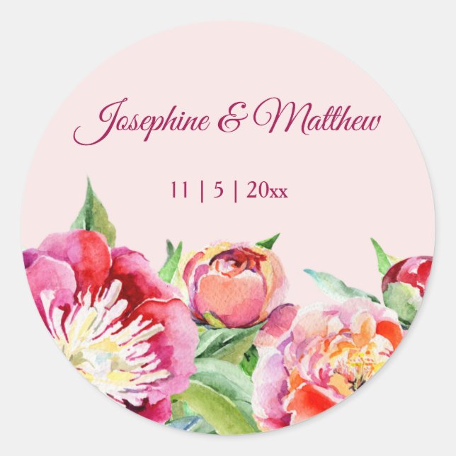 Jolies Peonies Aquarelle Floral Mariage Stickers (Devant)