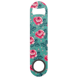Jolies roses roses et motif à pois sur sarcelle