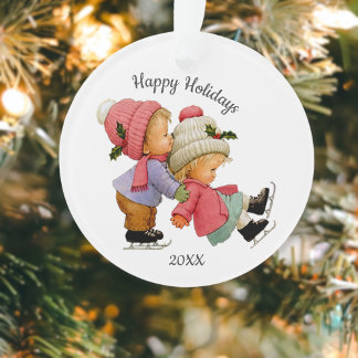 Jolies tots de Noël avec patins Acrylique Ornement