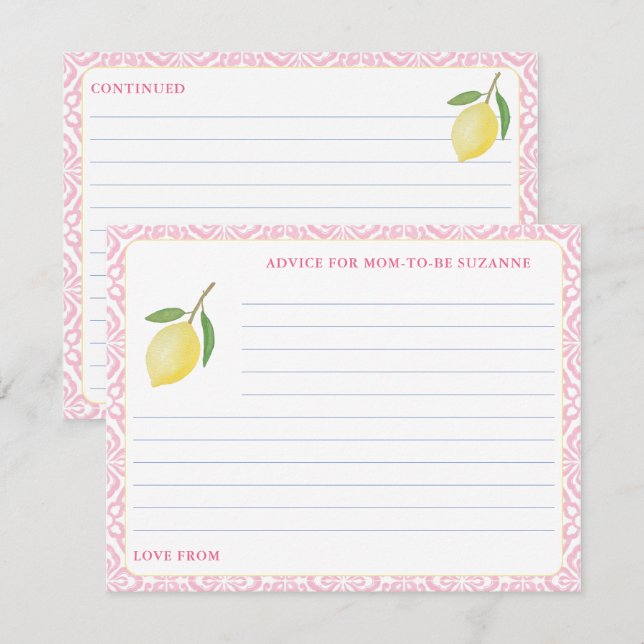 Jolies Tuiles Roses Carte de Conseils pour Baby Sh (Devant / Derrière)
