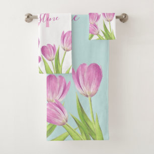 Jolies tulipes roses printemps Élégant monogramm
