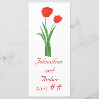 Jolies Tulipes rouges, cartes de menu personnalisé