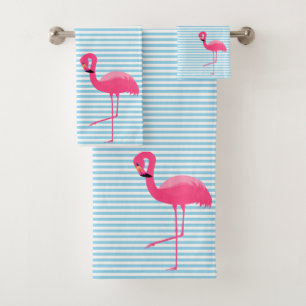 JOLIMENT BLEUE STRIPE FLAMANT ROSE SALLE DE BAINS 