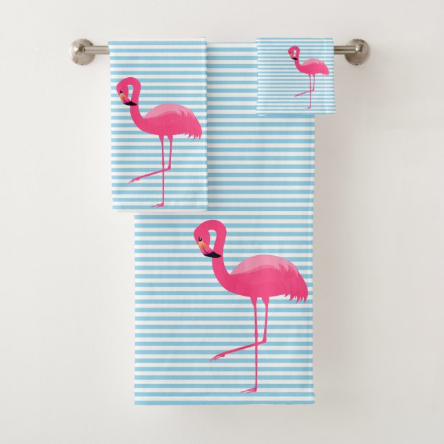 JOLIMENT BLEUE STRIPE FLAMANT ROSE SALLE DE BAINS  (En situation)
