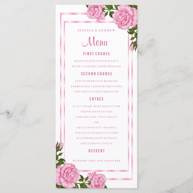 Jolis bouquets de coin roses Menu de mariage (Devant)