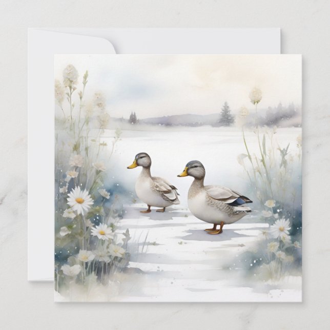 Jolis canards à l'aquarelle et marguerites carte v (Devant)