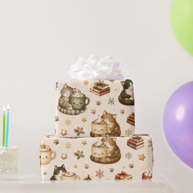 Jolis Chatons Chocolat Chaud Papier Cadeau Noël (Cadeaux de fête)