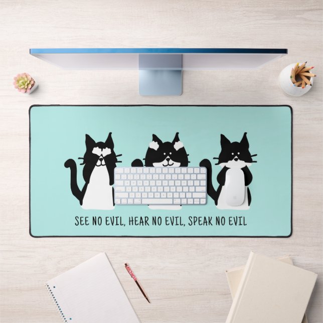 Jolis chats smokings noir et blanc Aqua Blue perso (Bureau 1)