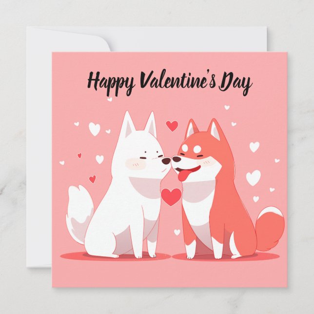 Jolis chiens de la Saint-Valentin sur carte plate (Devant)