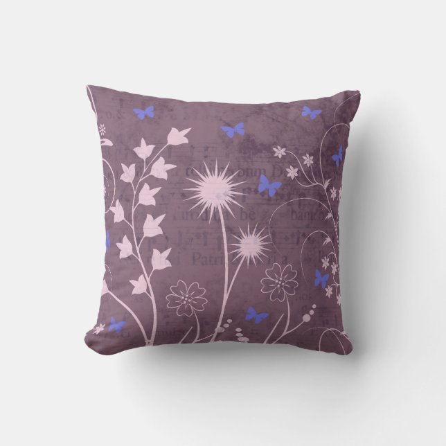 Jolis coussins floraux avec papillons bleus (Recto)