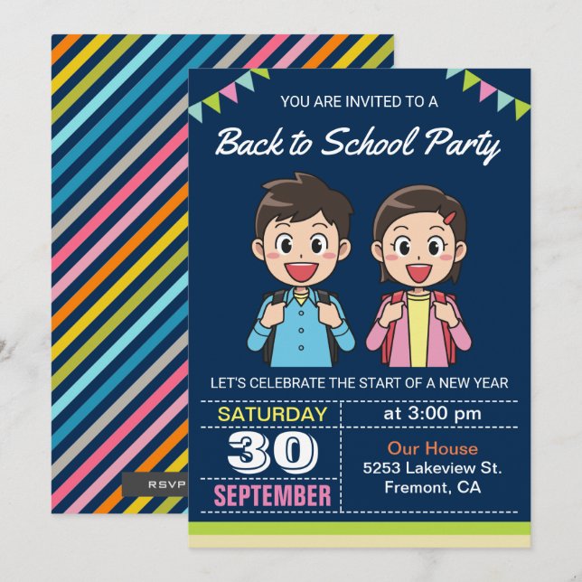 Jolis élèves | Invitation à la fête de rentrée sco (Devant / Derrière)