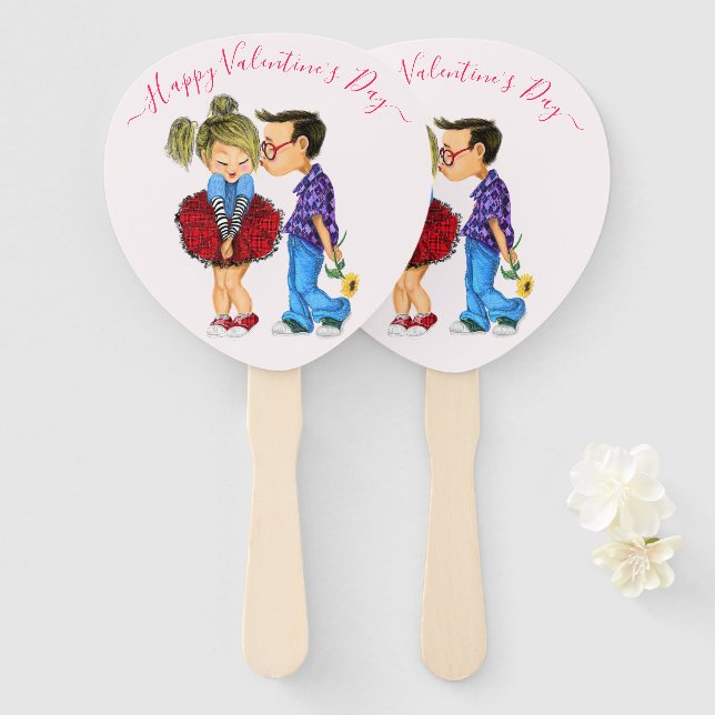 Jolis éventails de couple romantique pour la Saint (Devant et derrière)
