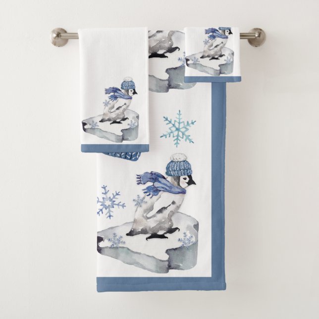 Jolis flocons de neige pingouin à l'aquarelle Noël (En situation)