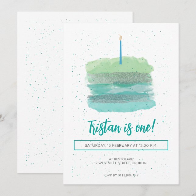 Jolis Invitation Vert Premier anniversaire (Devant / Derrière)