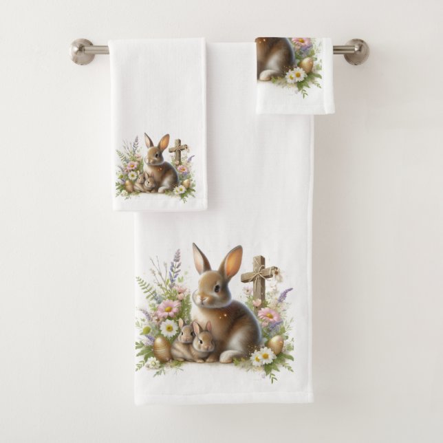 Jolis lapins de Pâques, fleurs sauvages et une cro (En situation)