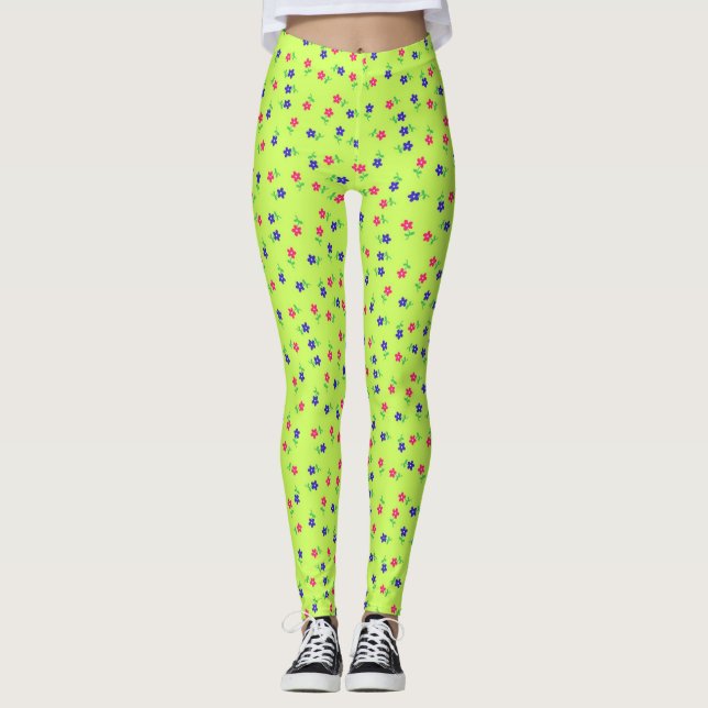 Jolis leggings à fleurs Chartreuse (Devant)