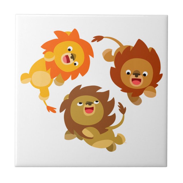 Jolis Lions de Dessin Animé sans Poids sur Carreau (Devant)