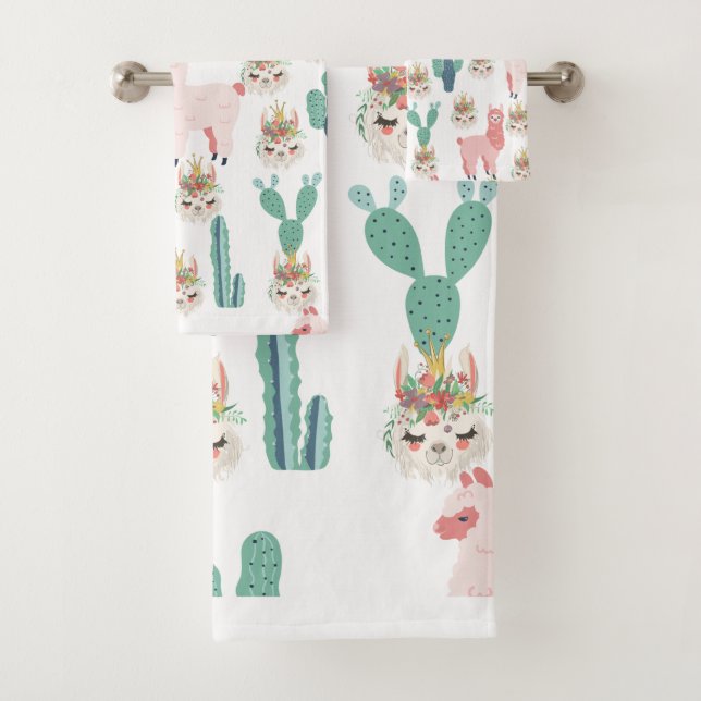 Jolis Llamas roses et Cactus vert (En situation)