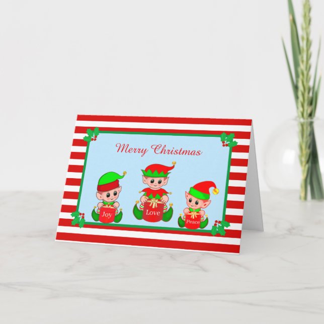 Jolis lutins de Noël et carte rayée rouge et blanc (Devant)