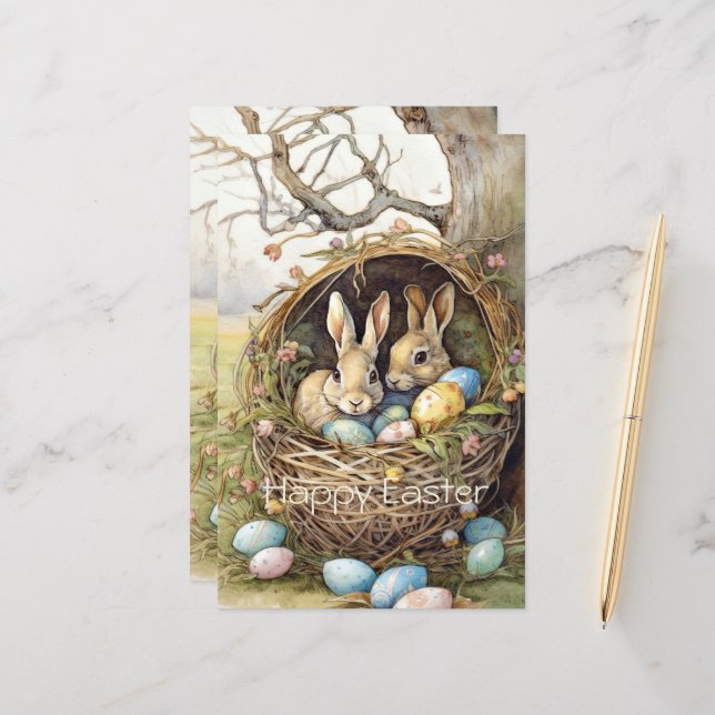 Jolis œufs de Pâques de lapin mignon  (Devant/Arrière en situation)