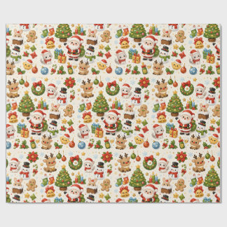 Jolis personnages de Noël Kawaii papier cadeau