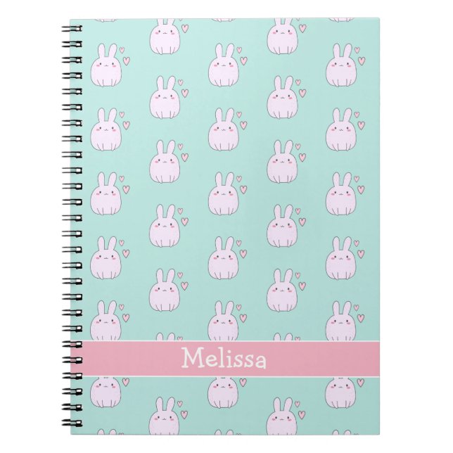 Jolis Petits Lapins Roses Cahier Aqua Vert Enfants (Devant)
