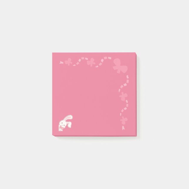 Jolis Post-it Notes Carnet Lapin Rose Ruban (Devant)