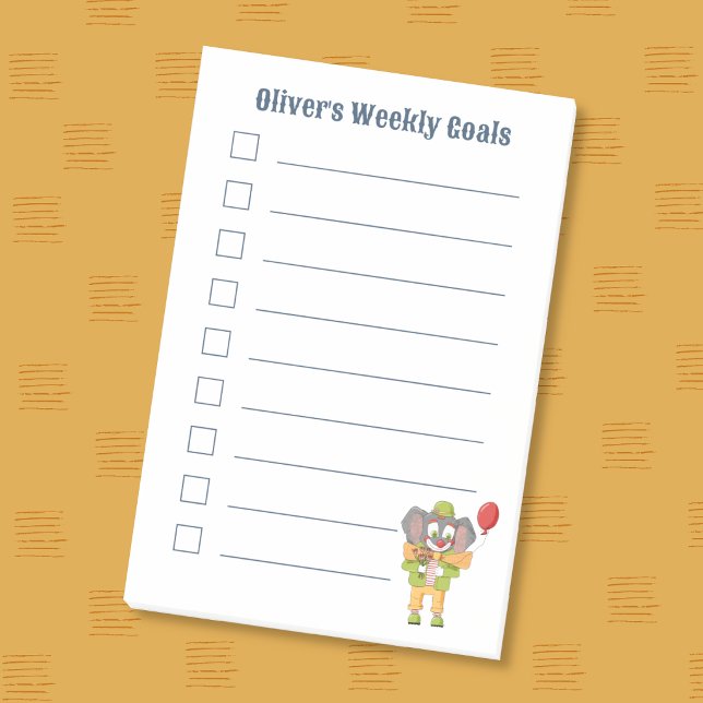 Jolis Post-It Notes Enfant Éléphant Clown Objectif (Cute clown elephant kid weekly goals sticky notes .)