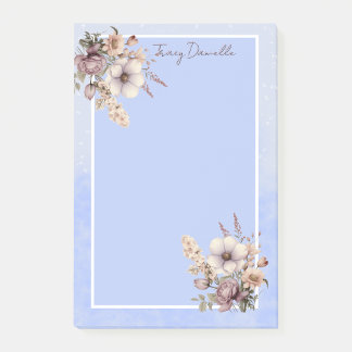 Jolis Post-it Notes Fleurs Bleu Pastel Personnalis