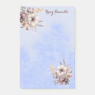 Jolis Post-it Notes Fleurs Bleu Pastel Personnalis