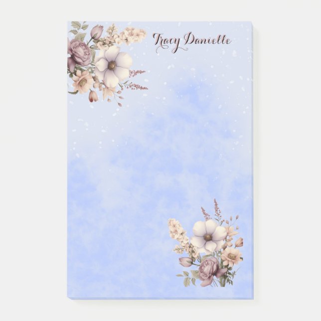 Jolis Post-it Notes Fleurs Bleu Pastel Personnalis (Devant)