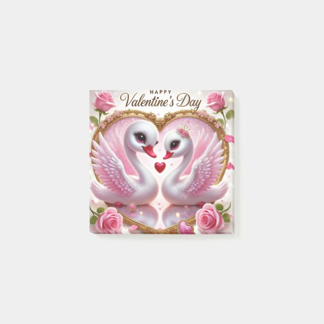 Jolis Post-It Rose en forme de Cygne pour la Saint (Devant)