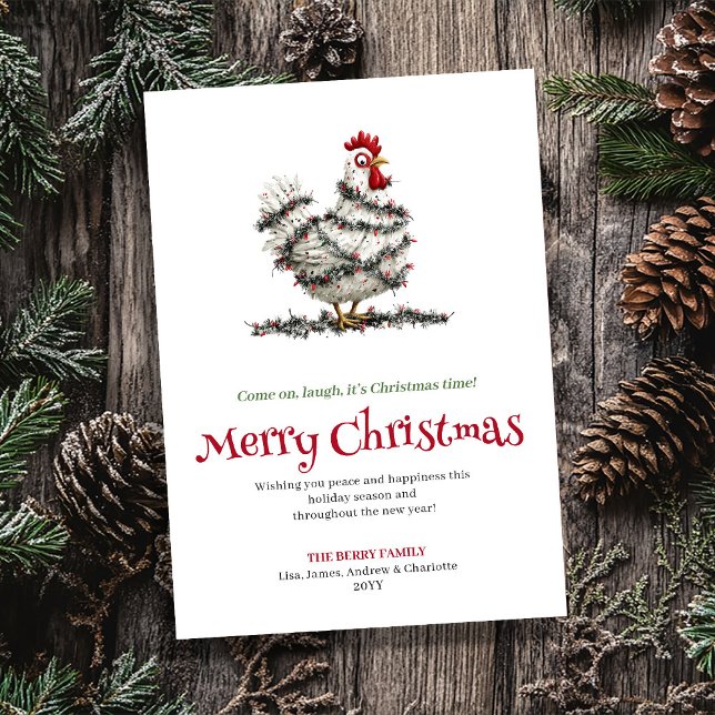 Jolis Poulets Carte de Vœux de Noël à l'Aquarelle  (Cute Chickens Funny Watercolor Christmas Greeting)