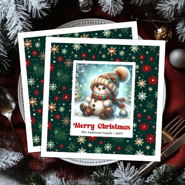 Jolis serviettes en papier pour enfants à l'aquare (Sweet Christmas snowman watercolor kids napkins)