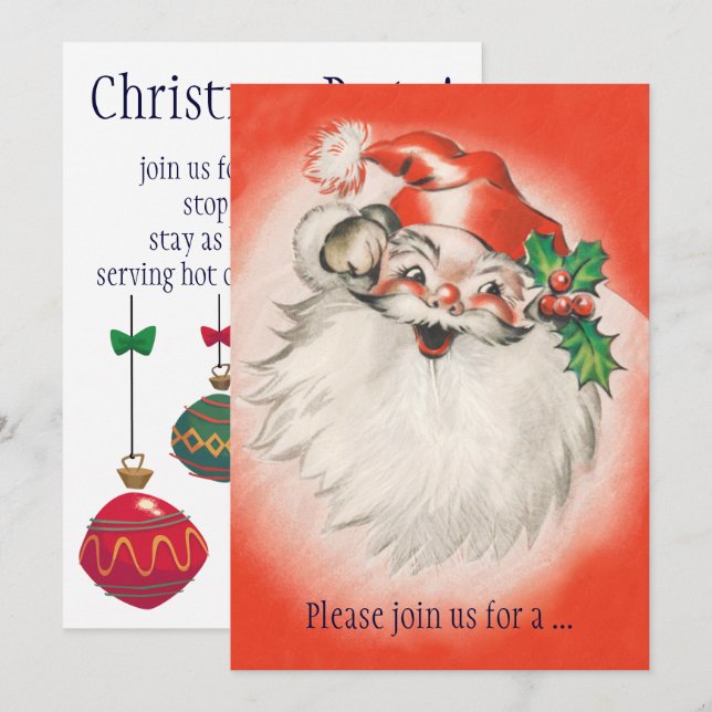 Jolly Retro Santa Claus Fête de Noël Invitation (Devant / Derrière)