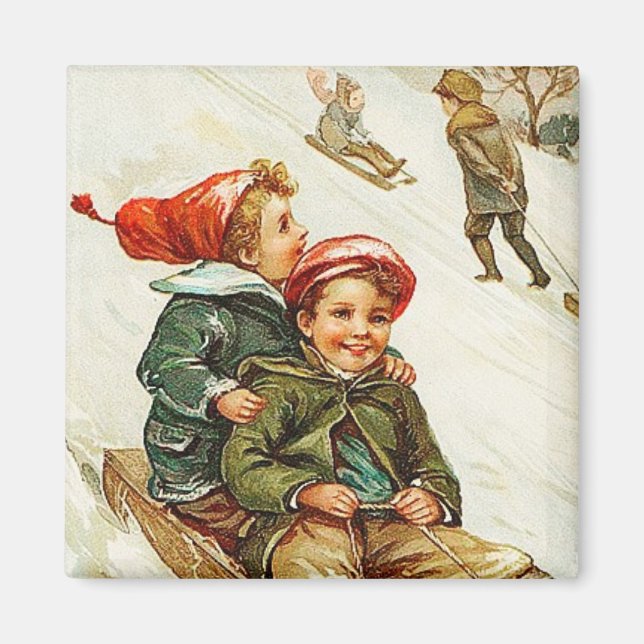 Jolly Sledding Time Magnet Vintage (Devant)