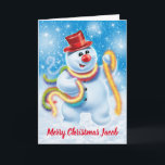 Jolly snowman carte de Noël personnalisée<br><div class="desc">Un bonhomme de noël dansant en teinte de neige. Customisez le message avec votre propre choix de nom,  il est si facile de changer le nom et de rendre le Noël spécial à quelqu'un.</div>