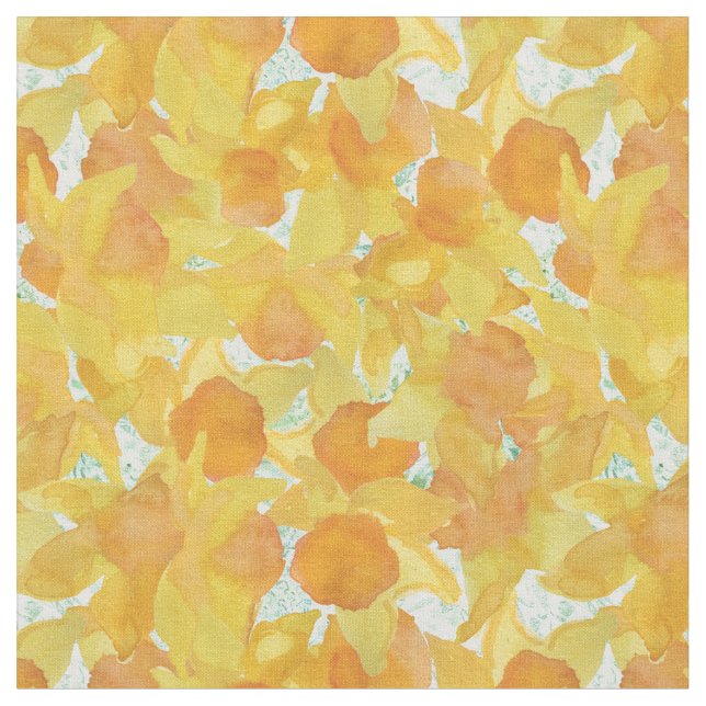 Jonquilles jaune-orange sur le tissu floral vert (Fermer)